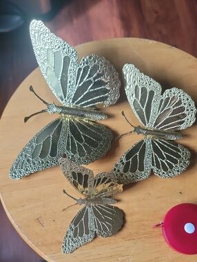 Home Interiors Gold Tone Metal Filligree Butterfly Wall Decor. Set Of 3